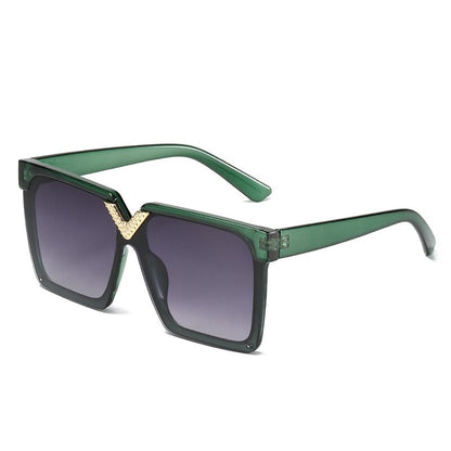 One Piece Square V shaped Sunglasses For Women New Fashon Oversized Balck Gradient Sun Glasses Female Pink Blue Shades Men Glasses