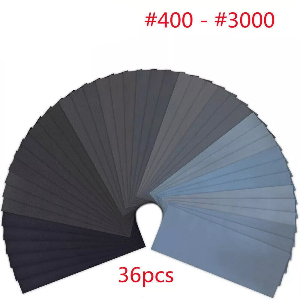 36Pcs Wet And Dry Sand Paper Mixed Assorted Grit 400-3000 Car Paint Sandpaper