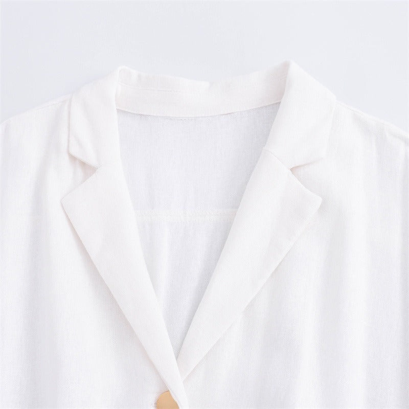 Single breasted waistband embellished with linen slim fit dress
