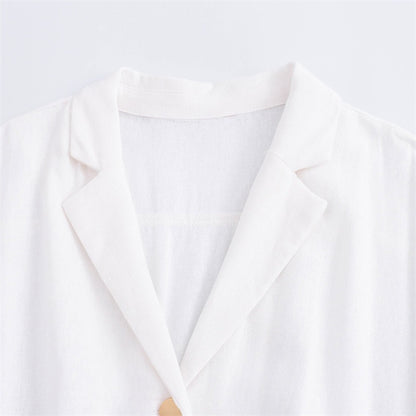 Single breasted waistband embellished with linen slim fit dress