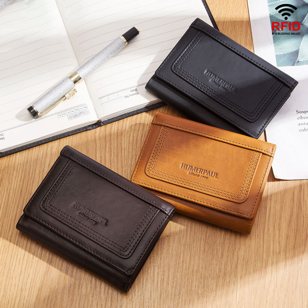 RFID Anti-Magnetic Multi Card Zipper Wallet Men Coin Purse First Layer Cowhide Men's Bag Genuine Leather Men's Wallet