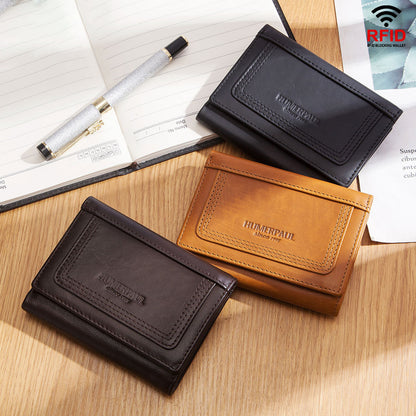 RFID Anti-Magnetic Multi Card Zipper Wallet Men Coin Purse First Layer Cowhide Men's Bag Genuine Leather Men's Wallet