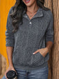 Perfee Textured Quarter Snap Long Sleeve Sweatshirt