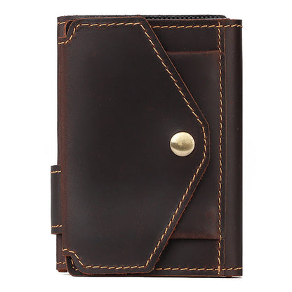 Credit Card Sleeve Retro Crazy Horse Leather RFID Anti-theft Card Holder Multifunctional Automatic Receiving Leather Card Box