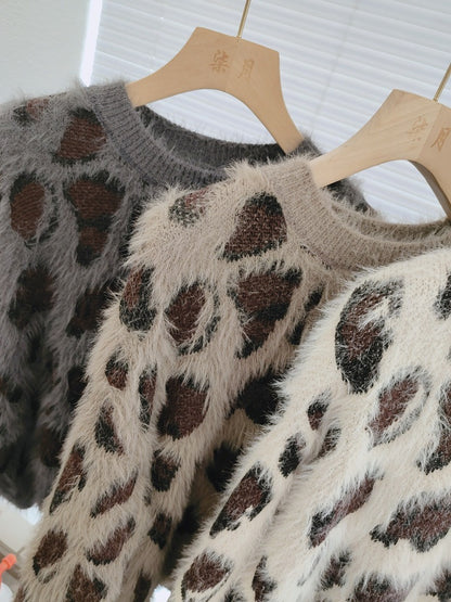High end knitted sweater short sweater women's autumn and winter European and American style leopard print top trend