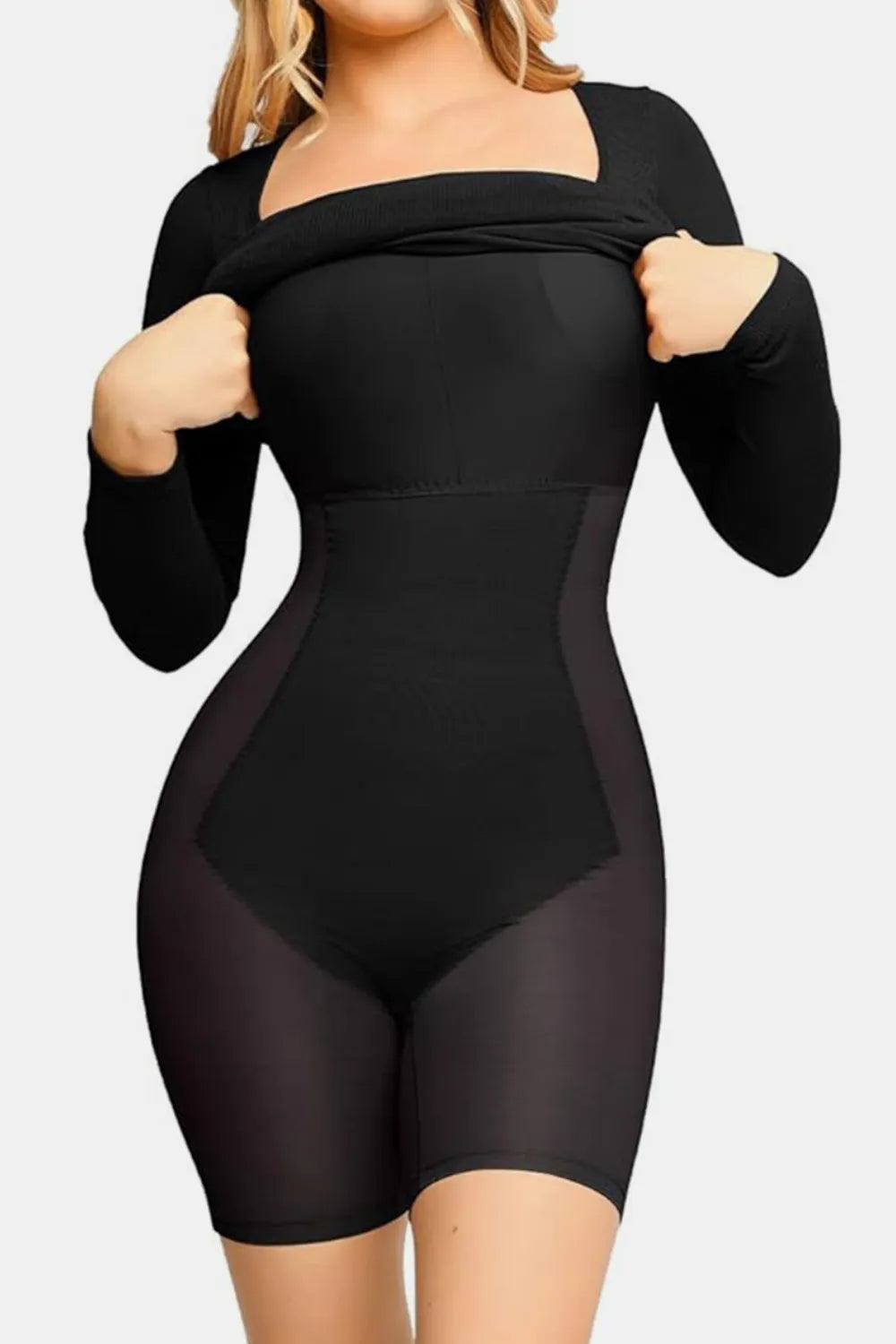Two in one waist cinching one-piece skirt long sleeved shaping skirt belly cinching waist cinching hip lifting shaping skirt