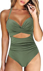 Swimwear New Swimwear European and American Women's Conservative One Piece Solid Color Cross Bikini