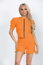 Front Pocket Zip Up Suit Ribbed Hooded Lounge Wear Short Set