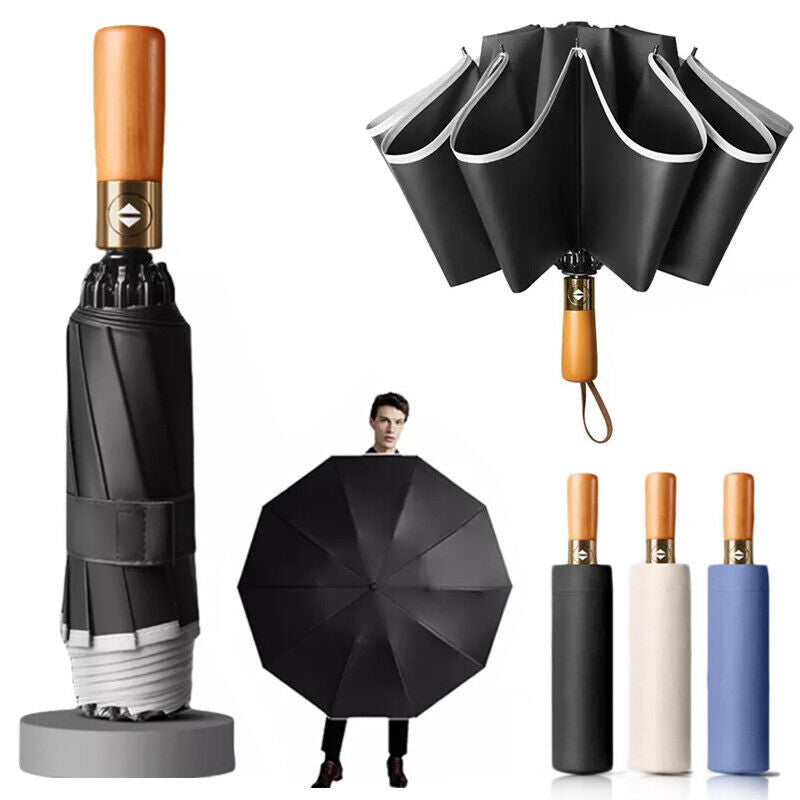 Portable Strong Frame Umbrella Windproof Automatic Open Folding Compact 20Rods