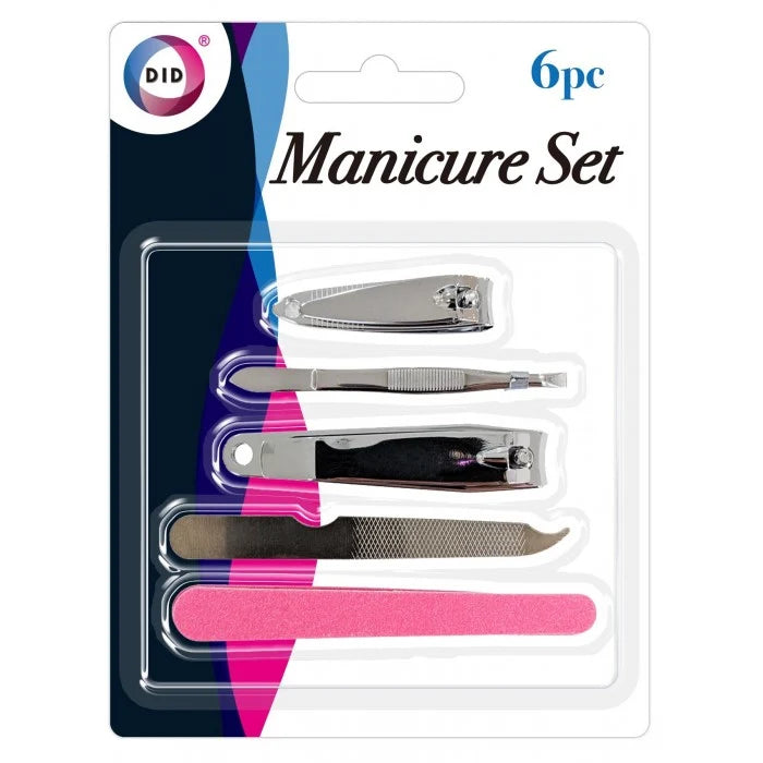 6PC Manicure Set – Nail Clippers, Cuticle Tool, Metal Nail File & Emery Board | Manicure Pedicure Nail Care Kit for Home & Travel