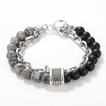 Fashion Punk Style Frosted Stone Chain Combination Geometric Men's Bracelet Bracelet Accessories