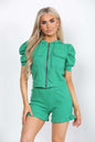 Front Pocket Zip Up Suit Ribbed Hooded Lounge Wear Short Set