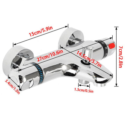 Chrome Bathroom Thermostatic Bath Shower Mixer Taps Deck Mounted Valve Bar Tap