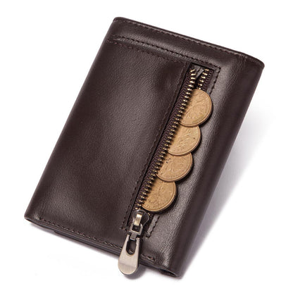 RFID Anti-Magnetic Multi Card Zipper Wallet Men Coin Purse First Layer Cowhide Men's Bag Genuine Leather Men's Wallet