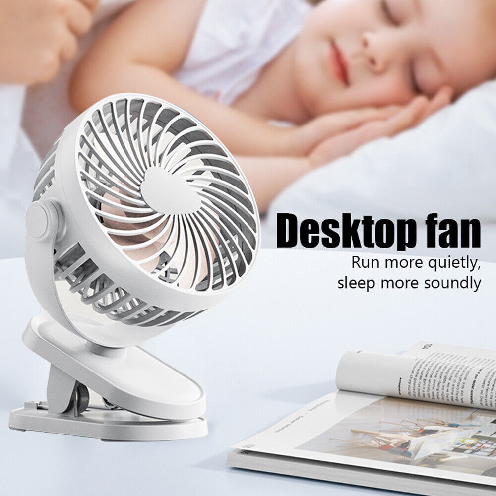 3 Speeds Mini Cooling Fan USB Rechargeable Clip On Desk Baby Stroller Portable