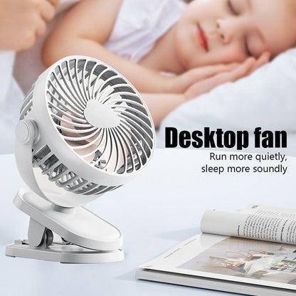 3 Speeds Mini Cooling Fan USB Rechargeable Clip On Desk Baby Stroller Portable