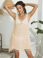 Women's hand hook splicing tassel V-neck hollow vest skirt bikini cover shirt