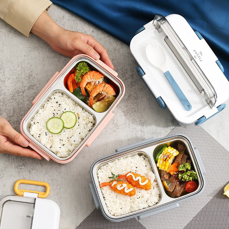 304 stainless steel lunch box with soup bowl school children's leakproof 2-grid bento box with spoon food storage container