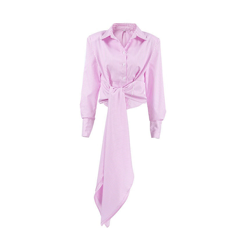 Design inspired lace up long sleeved shirt fashionable new versatile top for women