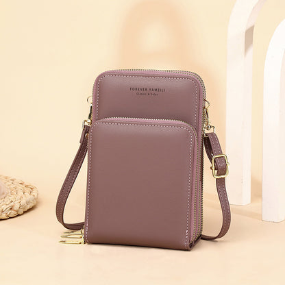 New Fashion Women's Bag Large Capacity One-Shoulder Diagonal Bag Solid Color Multi-Function Mobile Phone Bag Ladies Wallet