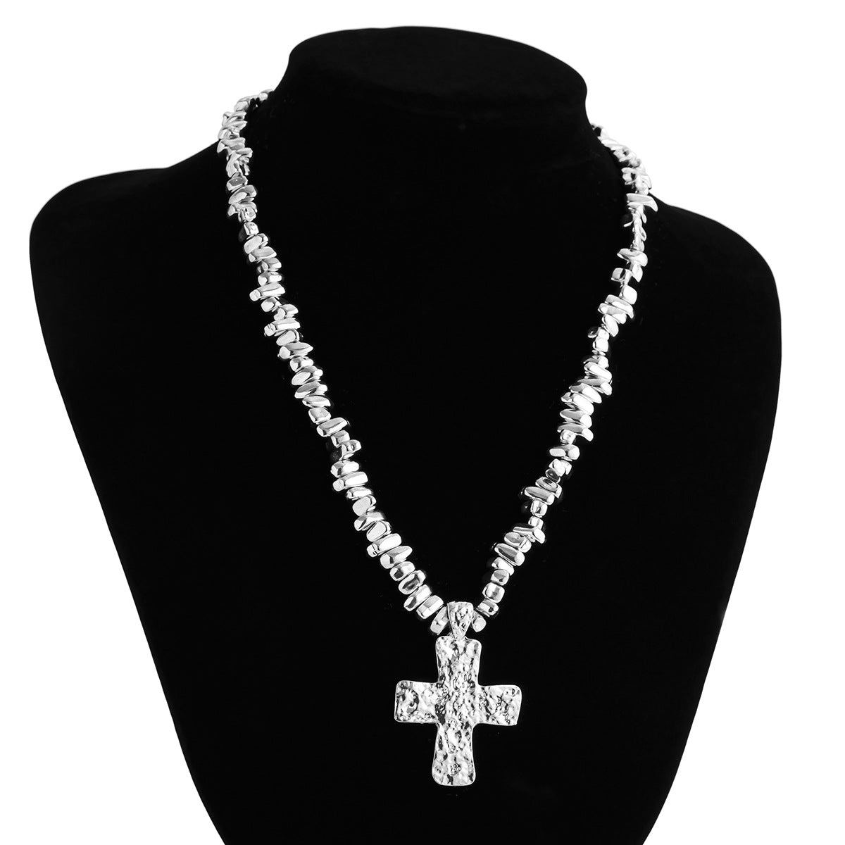 European and American hip-hop niche alien bead necklace, men's fashion cross pendant, collarbone chain, men's accessories
