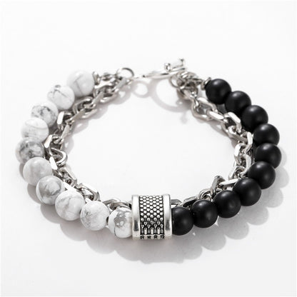 Fashion Punk Style Frosted Stone Chain Combination Geometric Men's Bracelet Bracelet Accessories