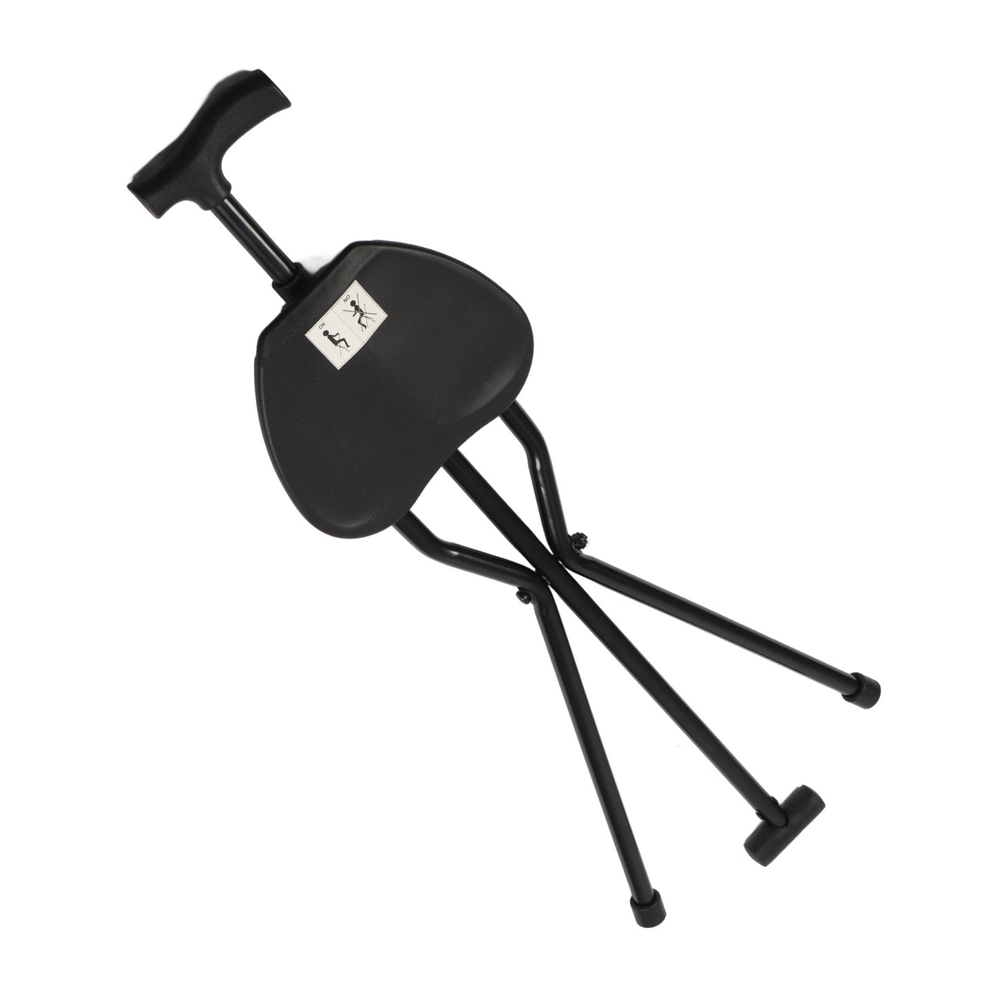Foldable Crutch With Seat 3 Legs Handle Cane Walking Stick Unisex For Elderly
