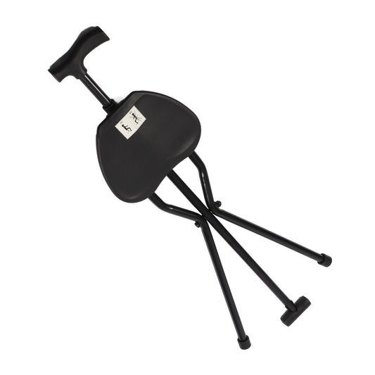 Foldable Crutch With Seat 3 Legs Handle Cane Walking Stick Unisex For Elderly