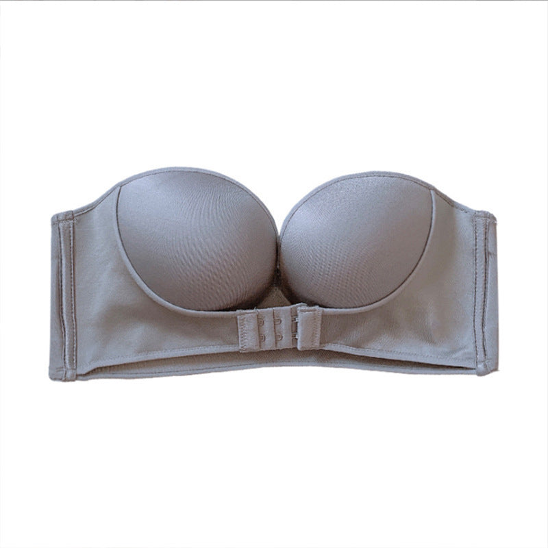 Oxygen bra for women without shoulder straps front buckle gathering anti slip invisible breathable wrapped bra