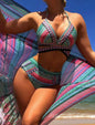Three piece swimsuit women's tight bikini cross tie high waisted sun protection swimsuit women