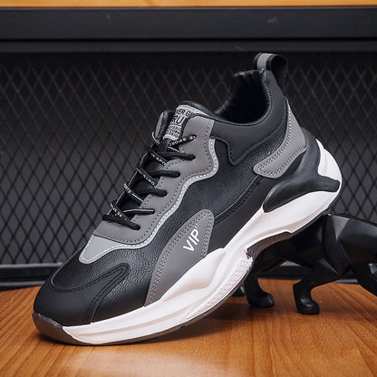 Versatile casual Korean version men's trendy white shoes, sports thick soled anti slip running dad shoes