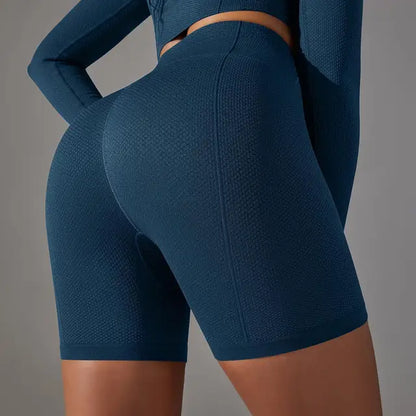 Mermaid Curve High Waist Tight Seamless Knitted GYM Shorts Hip Up Breathable Stripe Shorts Running Fitness Quick Dry Yoga Shorts