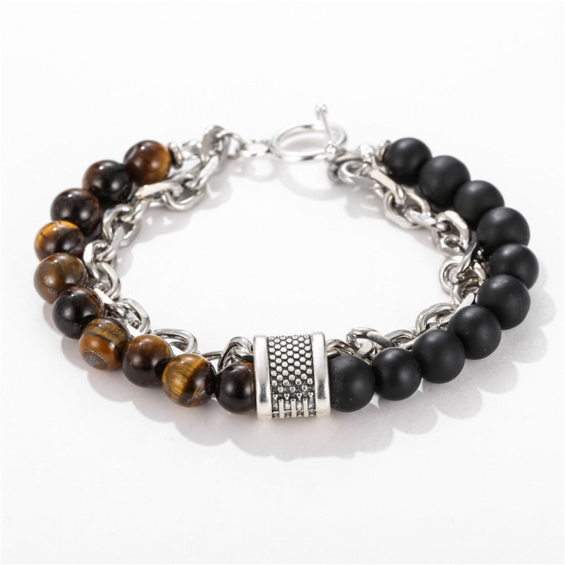 Fashion Punk Style Frosted Stone Chain Combination Geometric Men's Bracelet Bracelet Accessories