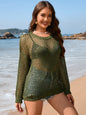 Women's Knitted Shirt Round Neck Love Beach Hoodie Resort Solid Color Women's Knitted Shirt