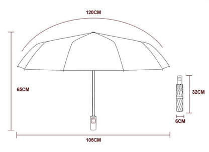 Extra Strength Foldable 24 Rods Umbrella Fully Automatic Large UV Protect Rain