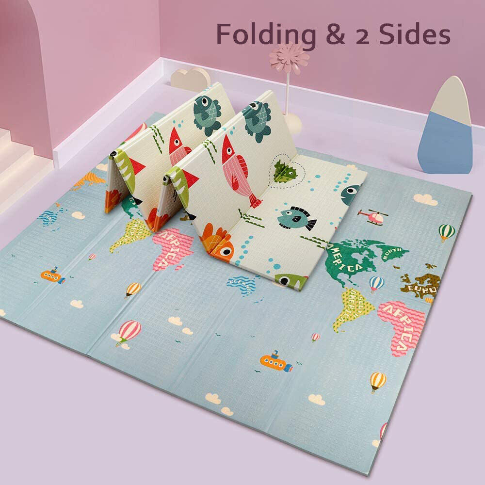 2 Sided Baby Play Mat Reversible Baby Kids Crawling Mat Folding Waterproof Mat