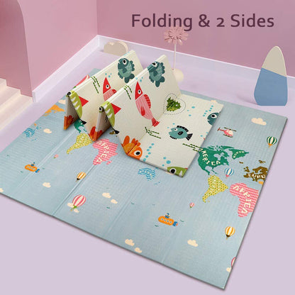 2 Sided Baby Play Mat Reversible Baby Kids Crawling Mat Folding Waterproof Mat