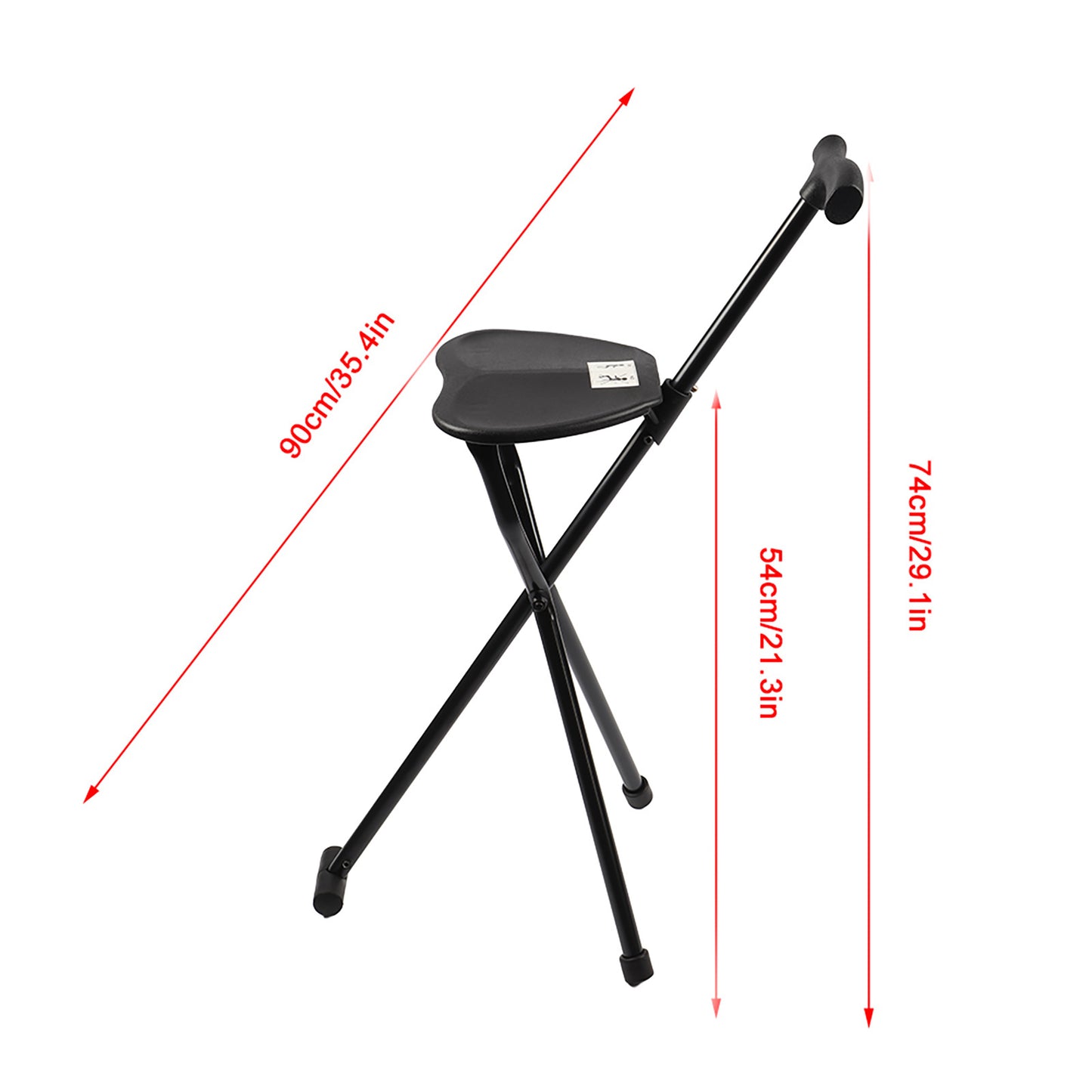 Foldable Crutch With Seat 3 Legs Handle Cane Walking Stick Unisex For Elderly