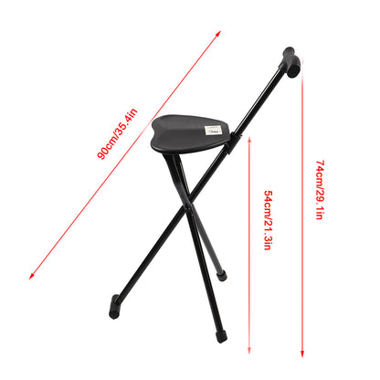 Foldable Crutch With Seat 3 Legs Handle Cane Walking Stick Unisex For Elderly
