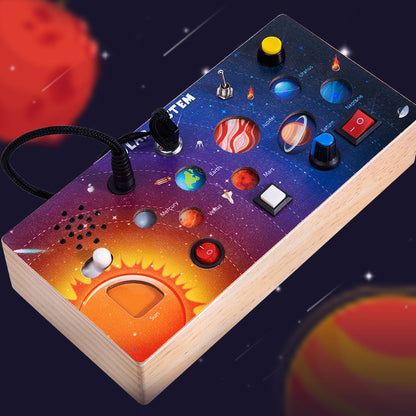 Wooden LED switch light melodic sound optoelectronic guitar busy board children's Montessori early education puzzle toy