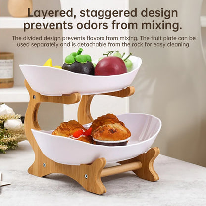 2-Tier Bamboo Fruit Stand for Kitchen, Space Saving Countertop Organizer with Ventilation to Keep Produce Fresh