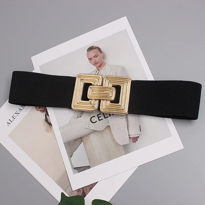 Gold Elastic Waistband Women's Fashion Casual Luxury Design Coat Dress Decorative Accessories Wide Girdle Goth Retro Corset Belt