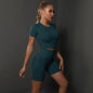 Peach buttocks solid color high elasticity yoga short sleeved shorts set fitness two-piece set