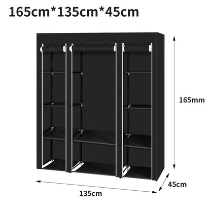 Fabric Canvas Wardrobe Clothes Storage Cupboard Hanging Rail Shelving Practical