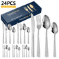 Patterned Stainless Steel Knife Fork And Spoon Cutlery 24-Piece Golden Western Steak Knife Fork And Spoon Set