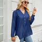 European and American V-neck one row button long sleeved shirt top