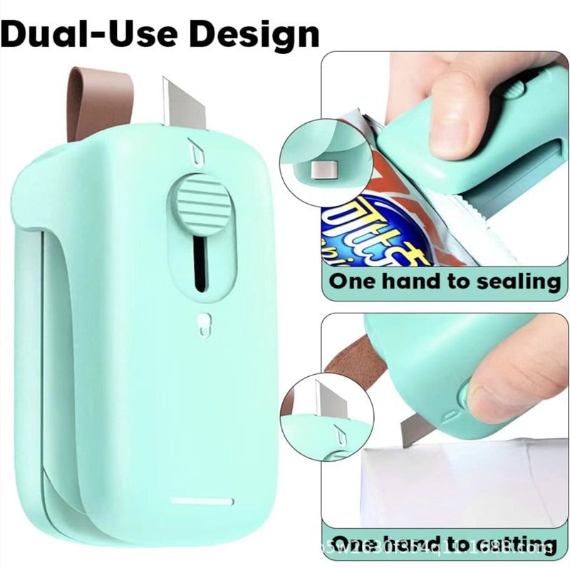 Portable Chip Bag Sealer Machine, With Cutter Handheld Heat Mini Chip Bag Sealer
