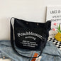 Letter canvas bag, women's new trendy tote bag, student class large capacity crossbody bag