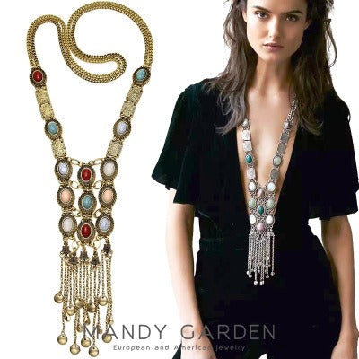Popular Bohemian style long popular element tassel necklace accessories