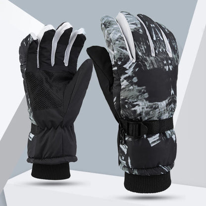 Winter Ski Gloves Warm Thermal Men Women Thickened Cotton Waterproof Non-Slip Warm Riding Outdoor Graffiti Snowboard Cycling